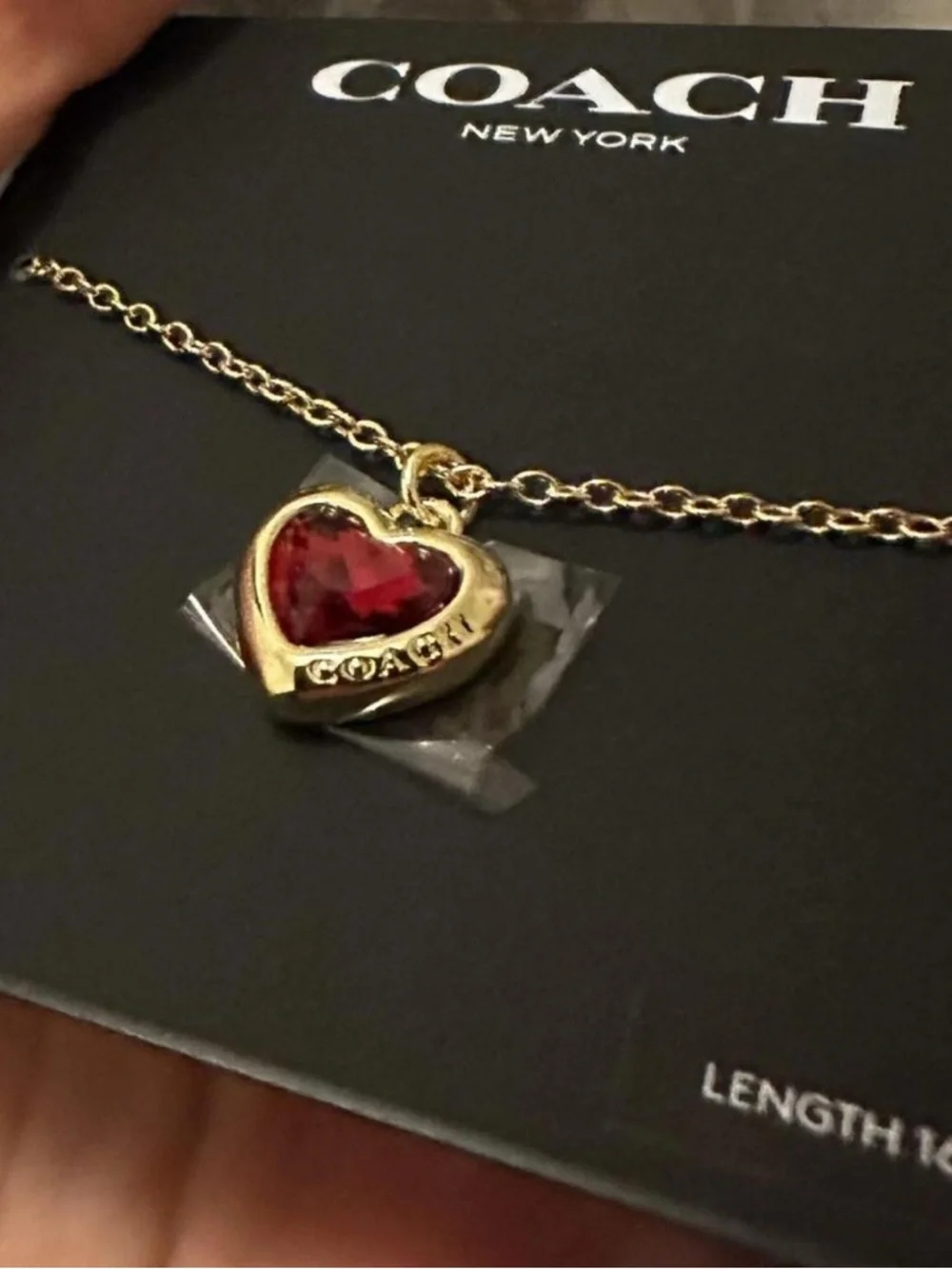 NWT! COACH Red Stone Halo Heart Pendant Necklace - Picture 3 of 5